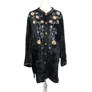 Vintage 90s Carole Little Black Velvet Floral Embroidered Jacket 2X